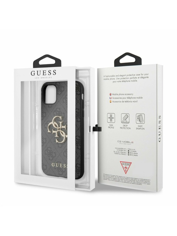 Guess Guess PU 4G Kovové logo zadného krytu pre iPhone 11 Sivá