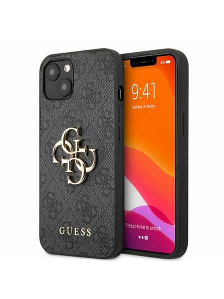 Guess PU 4G Metal Logo Zadní Kryt pro iPhone 13 Grey Obal na telefón