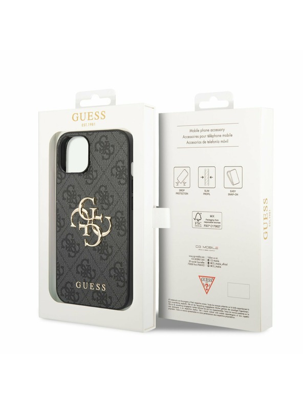 Guess PU 4G Metal Logo Zadní Kryt pro iPhone 14 Grey Obal na telefón