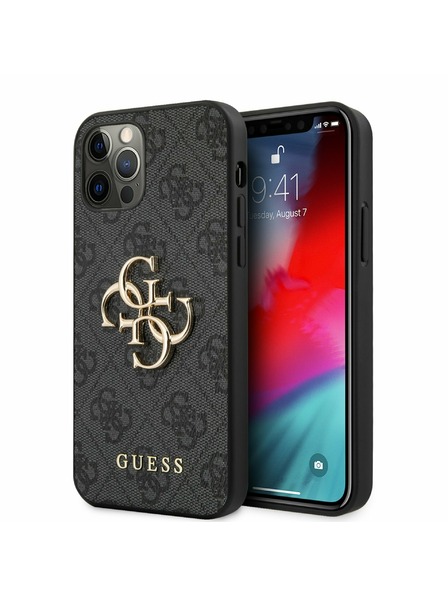 Guess Guess PU 4G Metal Logo zadný kryt pre iPhone 12 Pro Max sivý
