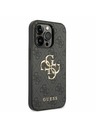 Guess Guess PU 4G zadný kryt s kovovým logom pre iPhone 14 Pro sivý