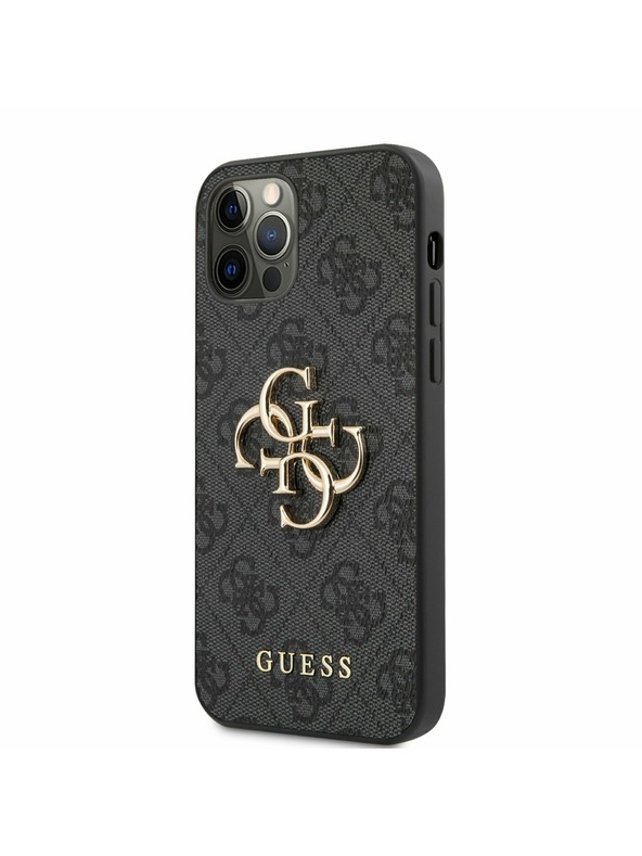 Guess PU 4G Metal Logo Zadní Kryt pro iPhone 12/12 Pro Grey Obal na telefón