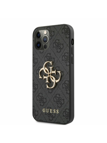 Guess PU 4G Metal Logo Zadní Kryt pro iPhone 12/12 Pro Grey Obal na telefón