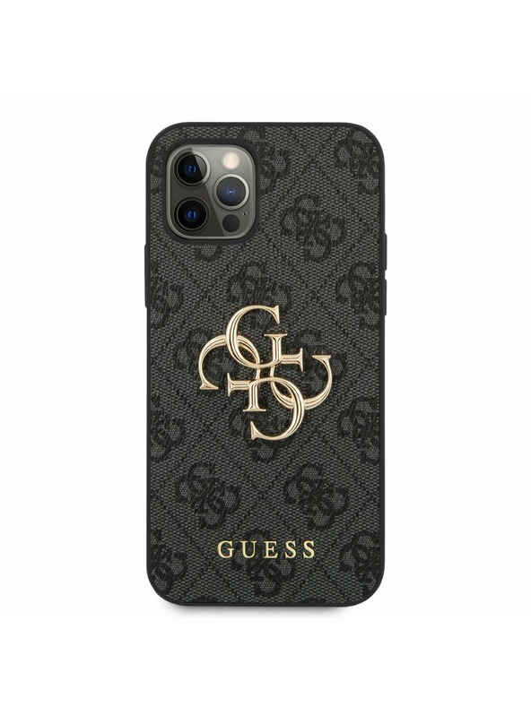 Guess PU 4G Metal Logo Zadní Kryt pro iPhone 12/12 Pro Grey Obal na telefón