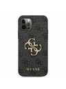Guess PU 4G Metal Logo Zadní Kryt pro iPhone 12/12 Pro Grey Obal na telefón