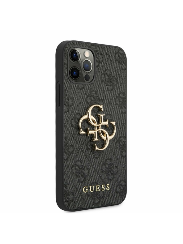 Guess PU 4G Metal Logo Zadní Kryt pro iPhone 12/12 Pro Grey Obal na telefón