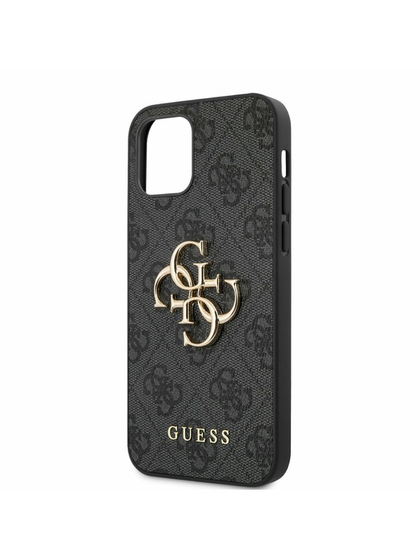 Guess PU 4G Metal Logo Zadní Kryt pro iPhone 12/12 Pro Grey Obal na telefón