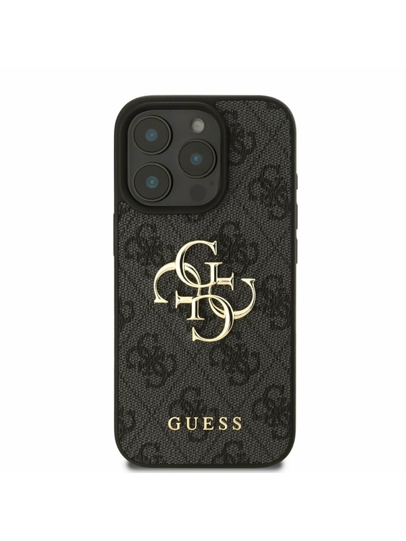 Guess Guess PU 4G Metal Logo Zadný kryt pre iPhone 16 Pro Max sivý