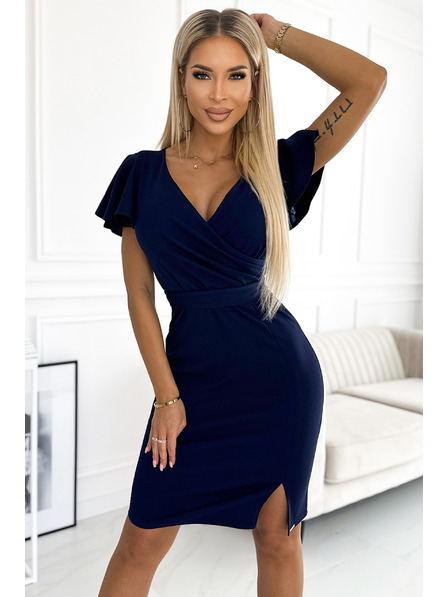 numoco Šaty s listovým výstrihom - tmavo modré Numoco NINA