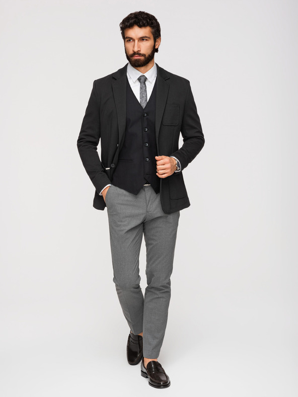 Ombre Clothing Pánske čierne sako SLIM s jemnou textúrou