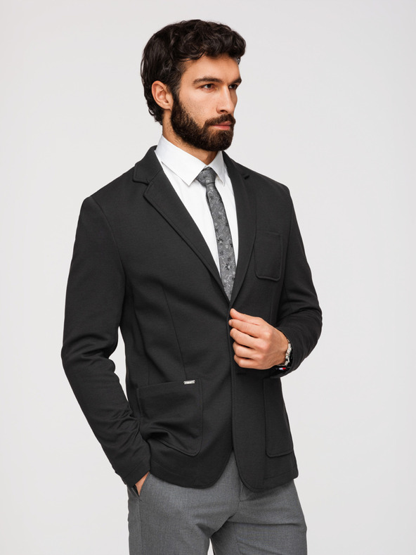 Ombre Clothing Pánske čierne sako SLIM s jemnou textúrou