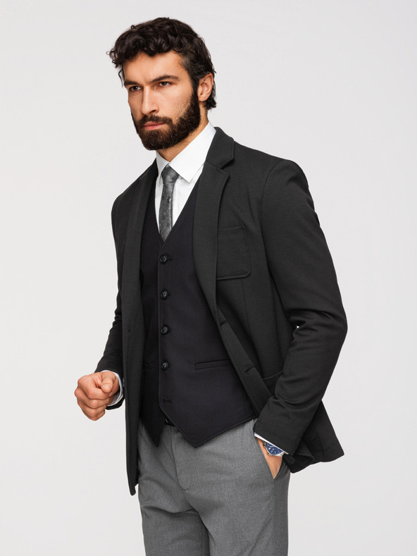 Ombre Clothing Pánske čierne sako SLIM s jemnou textúrou