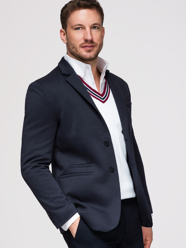 Ombre Clothing Pánske pletené sako strihu SLIM FIT - tmavo modré V3 M170 Ombre Clothing