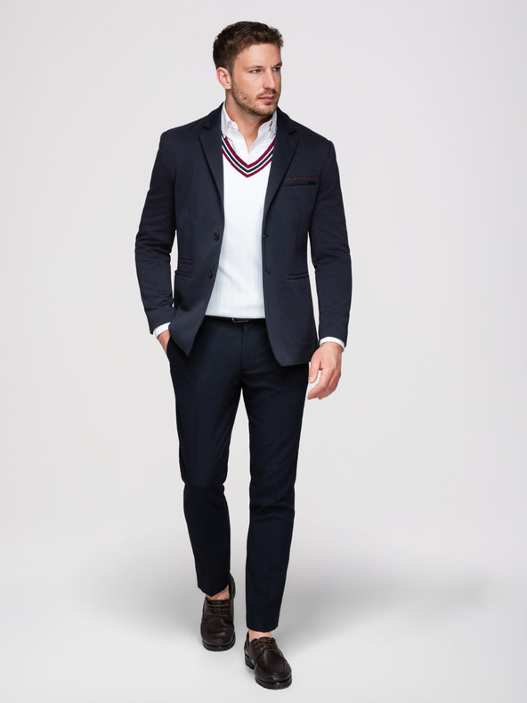 Ombre Clothing Pánske pletené sako strihu SLIM FIT - tmavo modré V3 M170 Ombre Clothing