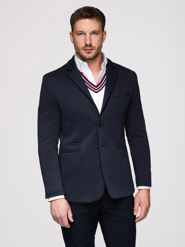 Ombre Clothing Pánske pletené sako strihu SLIM FIT - tmavo modré V3 M170 Ombre Clothing