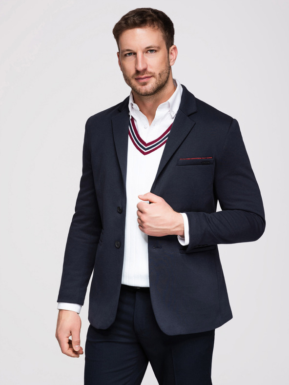 Ombre Clothing Pánske pletené sako strihu SLIM FIT - tmavo modré V3 M170 Ombre Clothing