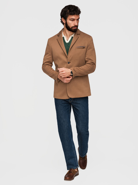 Ombre Clothing Pletené pánske sako SLIM FIT na mieru - svetlo hnedé V4 M170 Ombre Clothing