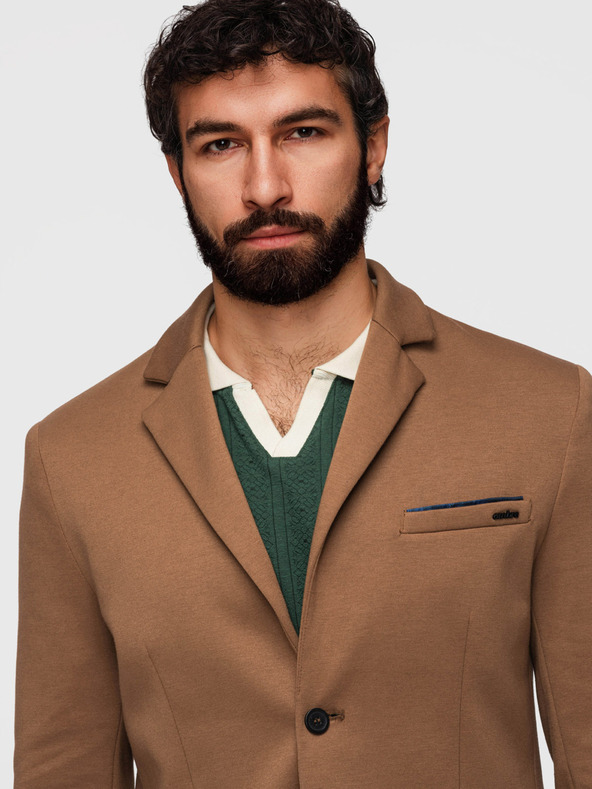 Ombre Clothing Pletené pánske sako SLIM FIT na mieru - svetlo hnedé V4 M170 Ombre Clothing