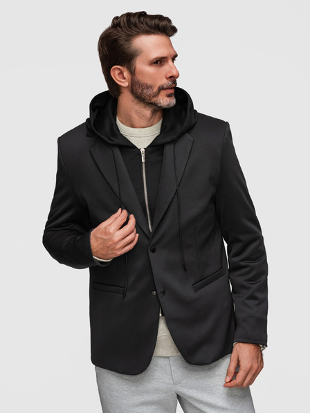 Ombre Clothing Štýlové pánske sako s odnímateľnou podšívkou a nastaviteľnou kapucňou - čierne V1 M168 Ombre Clothing