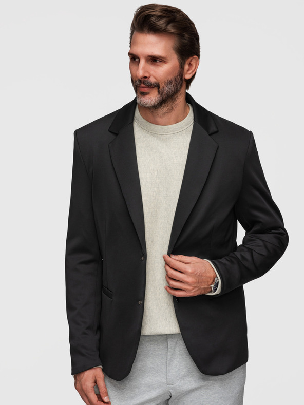 Ombre Clothing Štýlové pánske sako s odnímateľnou podšívkou a nastaviteľnou kapucňou - čierne V1 M168 Ombre Clothing