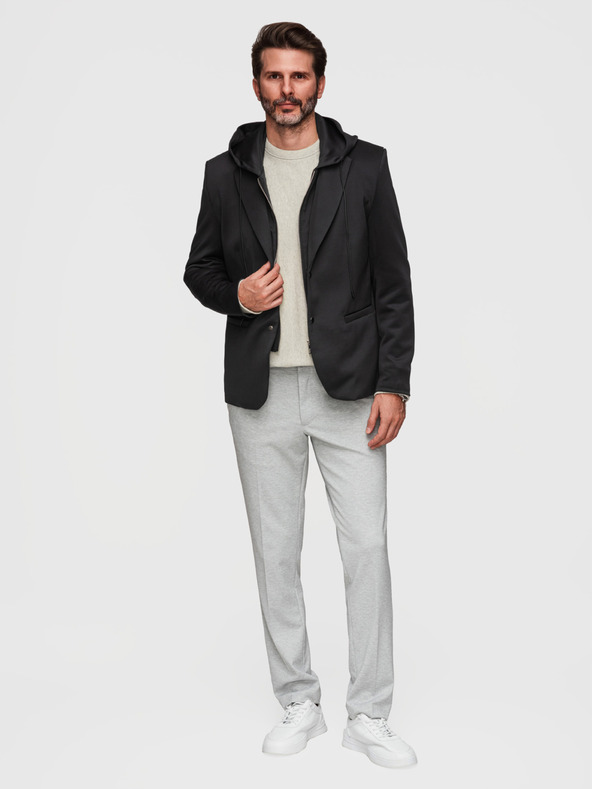 Ombre Clothing Štýlové pánske sako s odnímateľnou podšívkou a nastaviteľnou kapucňou - čierne V1 M168 Ombre Clothing