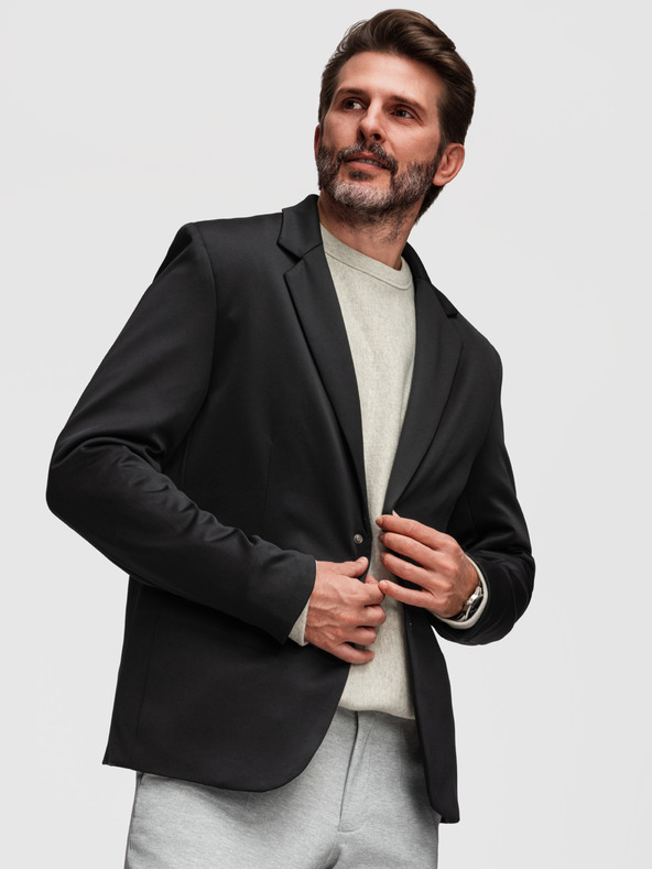 Ombre Clothing Štýlové pánske sako s odnímateľnou podšívkou a nastaviteľnou kapucňou - čierne V1 M168 Ombre Clothing