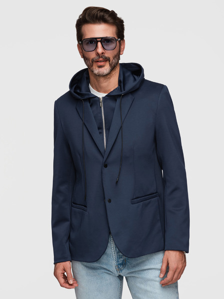 Ombre Clothing Štýlové pánske sako s odnímateľnou podšívkou a nastaviteľnou kapucňou - tmavo modré V2 M168 Ombre Clothing