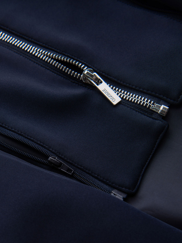 Ombre Clothing Štýlové pánske sako s odnímateľnou podšívkou a nastaviteľnou kapucňou - tmavo modré V2 M168 Ombre Clothing