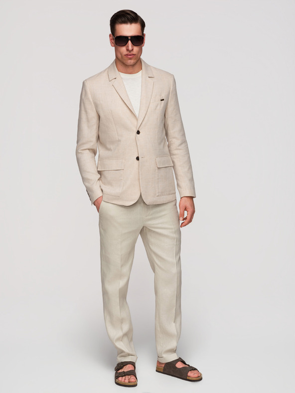 Ombre Clothing Pánske sako REGULAR strihu s plátnom - béžové V1 M169 Ombre Clothing