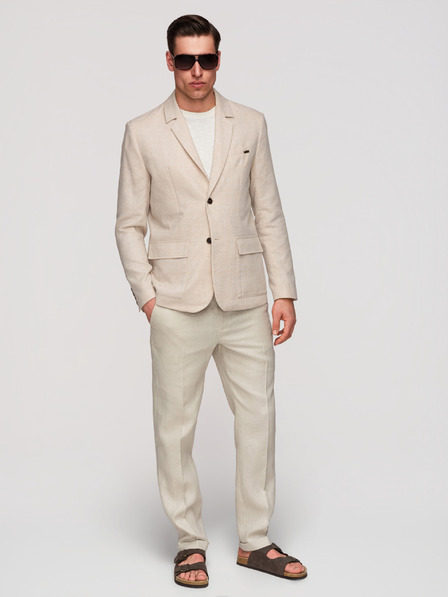 Ombre Clothing Pánske sako REGULAR strihu s plátnom - béžové V1 M169 Ombre Clothing