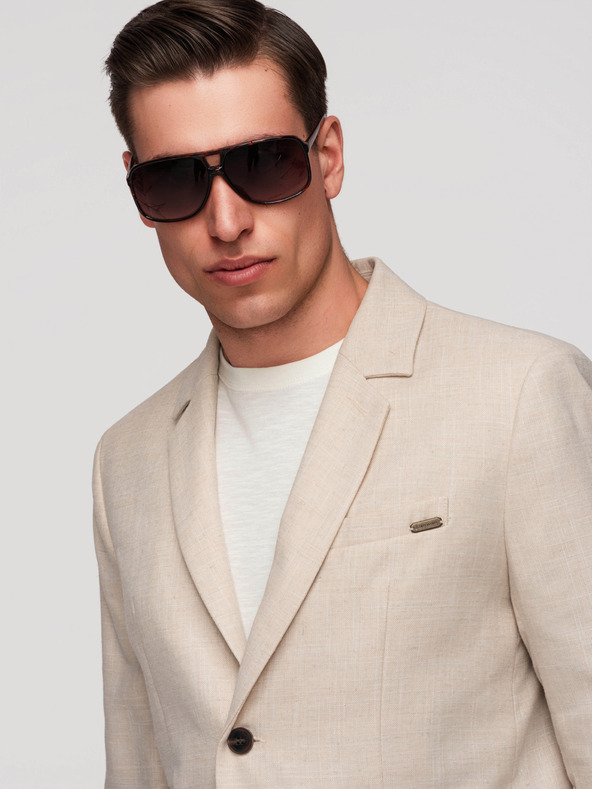 Ombre Clothing Pánske sako REGULAR strihu s plátnom - béžové V1 M169 Ombre Clothing