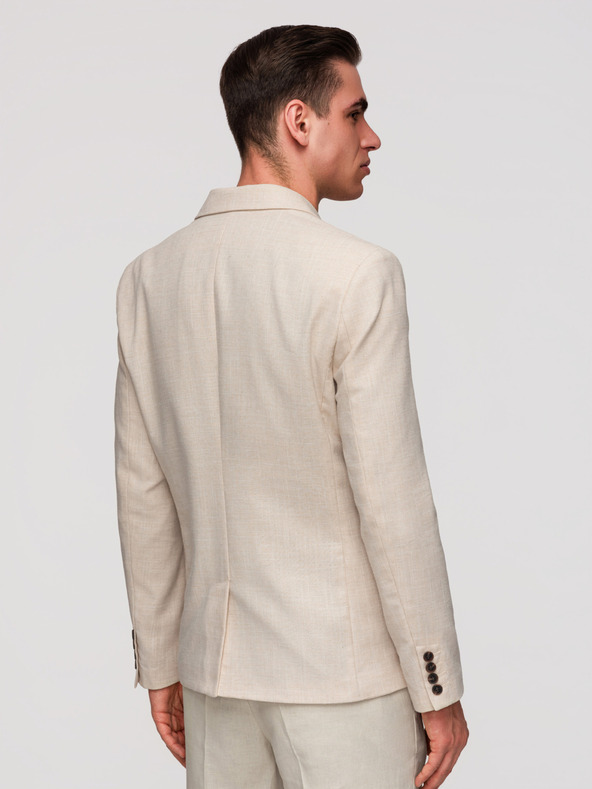 Ombre Clothing Pánske sako REGULAR strihu s plátnom - béžové V1 M169 Ombre Clothing