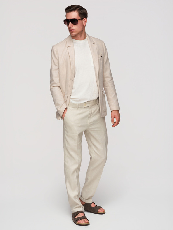 Ombre Clothing Pánske sako REGULAR strihu s plátnom - béžové V1 M169 Ombre Clothing