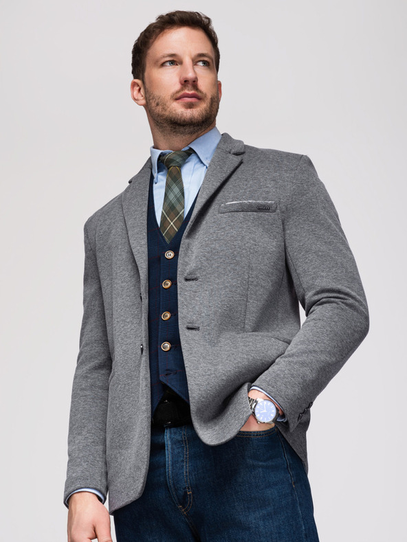 Ombre Clothing Pánske pletené sako strihu SLIM FIT - grafitové V1 M170 Ombre Clothing