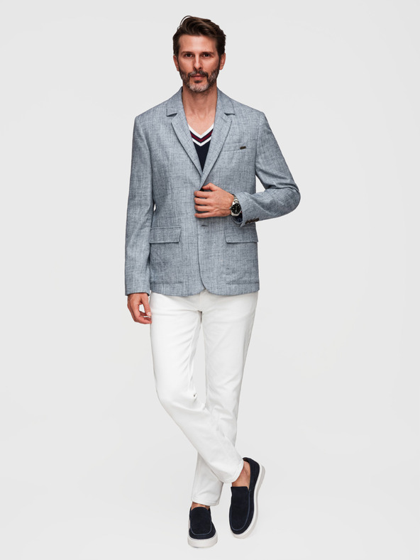 Ombre Clothing Pánske sako REGULAR strihu s plátnom - svetlo modré V4 M169 Ombre Clothing