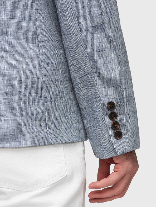 Ombre Clothing Pánske sako REGULAR strihu s plátnom - svetlo modré V4 M169 Ombre Clothing