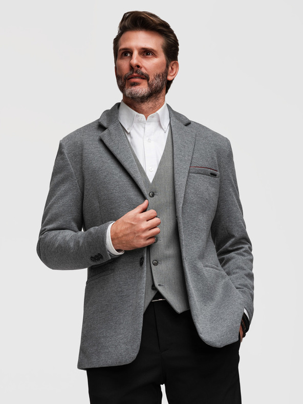 Ombre Clothing Pánske pletené sako strihu SLIM FIT - svetlo šedé V2 M170 Ombre Clothing