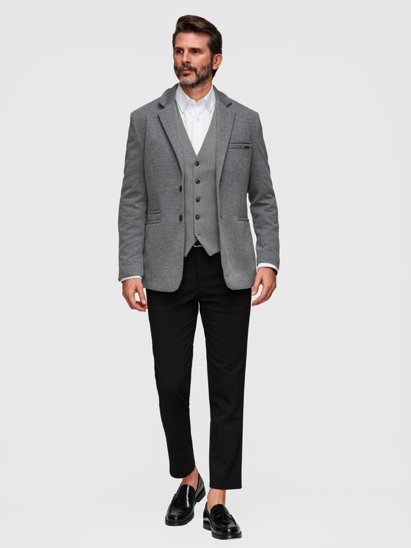 Ombre Clothing Pánske pletené sako strihu SLIM FIT - svetlo šedé V2 M170 Ombre Clothing