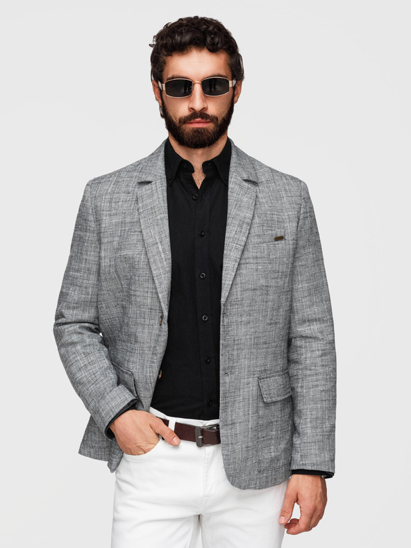 Ombre Clothing Pánske sako REGULAR strihu s plátnom - grafitová V5 M169 Ombre Clothing