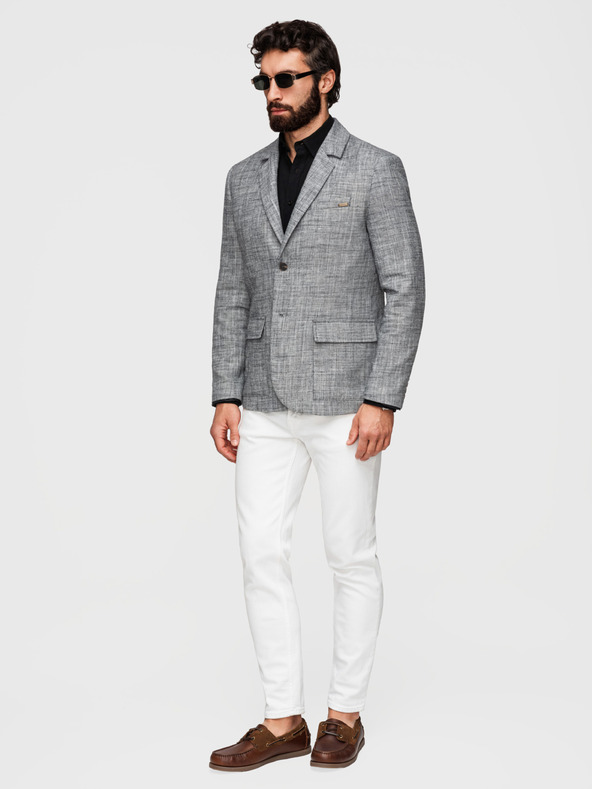Ombre Clothing Pánske sako REGULAR strihu s plátnom - grafitová V5 M169 Ombre Clothing