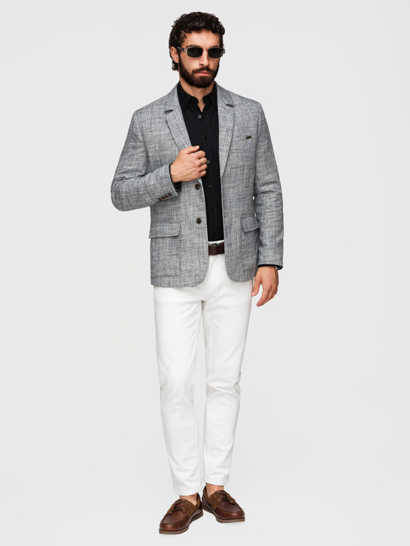 Ombre Clothing Pánske sako REGULAR strihu s plátnom - grafitová V5 M169 Ombre Clothing