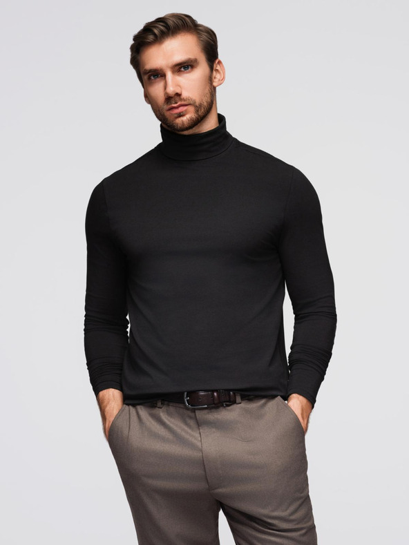 Ombre Clothing Pánsky rolák s dlhým rukávom - čierny V1 OM-LSCL-0130 Ombre Clothing