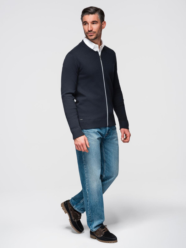 Ombre Clothing Pánsky sveter na zips - tmavo modrý V1 OM-SWZS-0146 Ombre Clothing