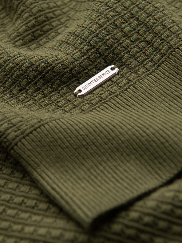 Ombre Clothing Pánsky štruktúrovaný sveter s guľatým výstrihom - olivový V1 OM-SWSW-0181 Ombre Clothing