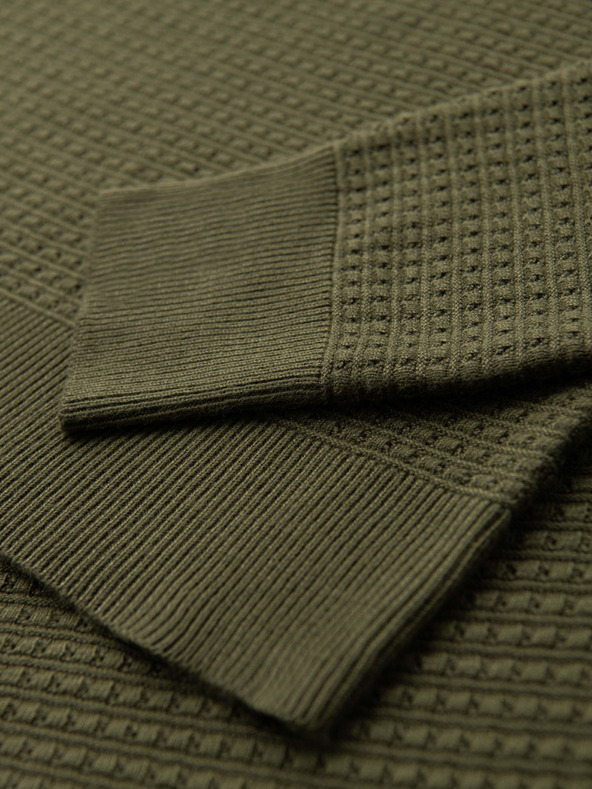 Ombre Clothing Pánsky štruktúrovaný sveter s guľatým výstrihom - olivový V1 OM-SWSW-0181 Ombre Clothing