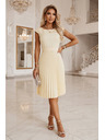 numoco LILA Klasické plisované šaty s krátkym rukávom a páskom - maslivožltá