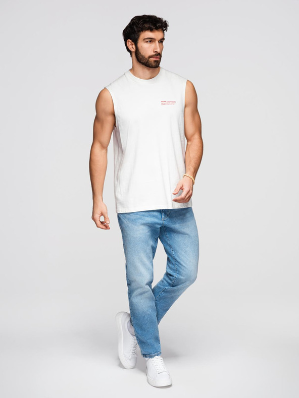 Ombre Clothing Pánske bavlnené tričko bez rukávov TANK TOP - biela V1 OM-TSTT-0243 Ombre Clothing