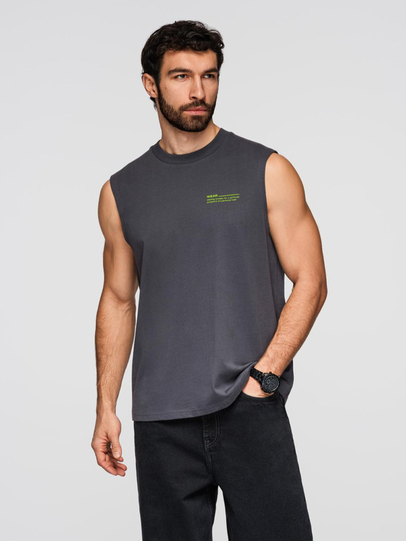 Ombre Clothing Pánske bavlnené tričko bez rukávov TANK TOP - grafitová V2 OM-TSTT-0243 Ombre Clothing