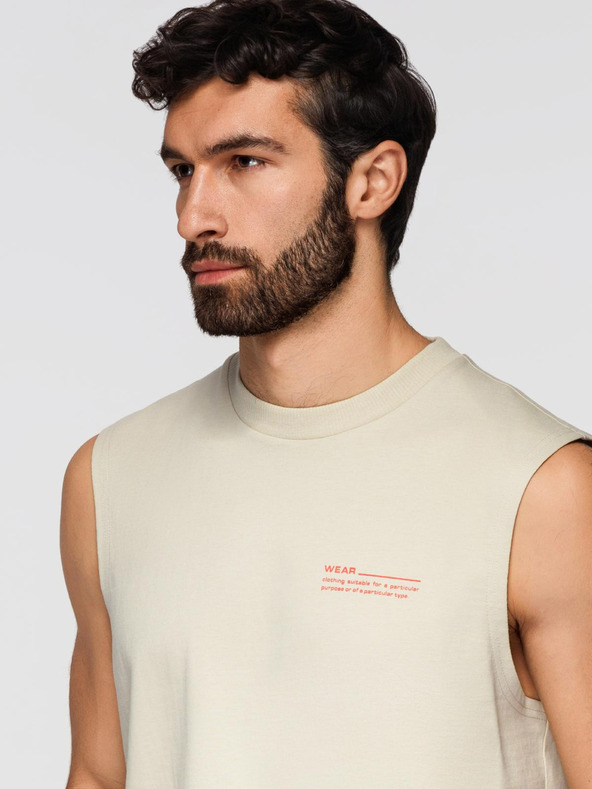 Ombre Clothing Pánske bavlnené tričko TANK TOP bez rukávov - krémová V3 OM-TSTT-0243 Ombre Clothing