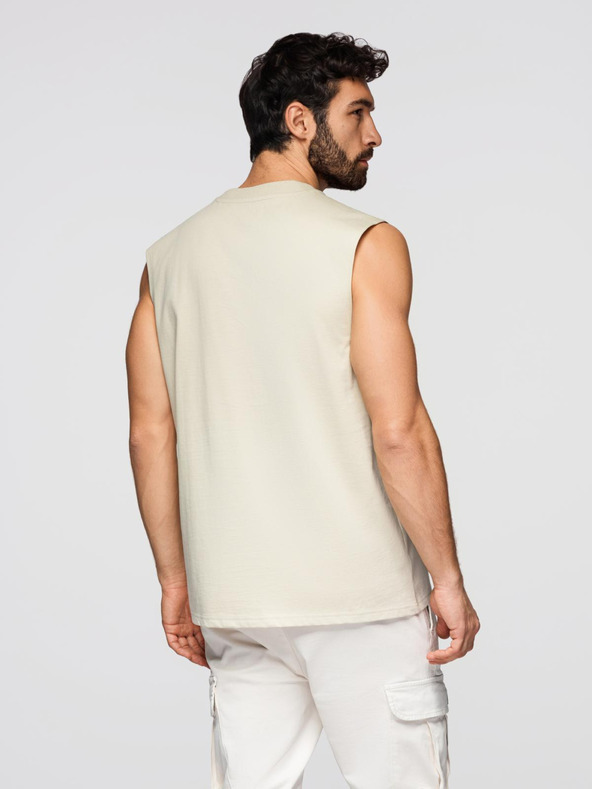 Ombre Clothing Pánske bavlnené tričko TANK TOP bez rukávov - krémová V3 OM-TSTT-0243 Ombre Clothing